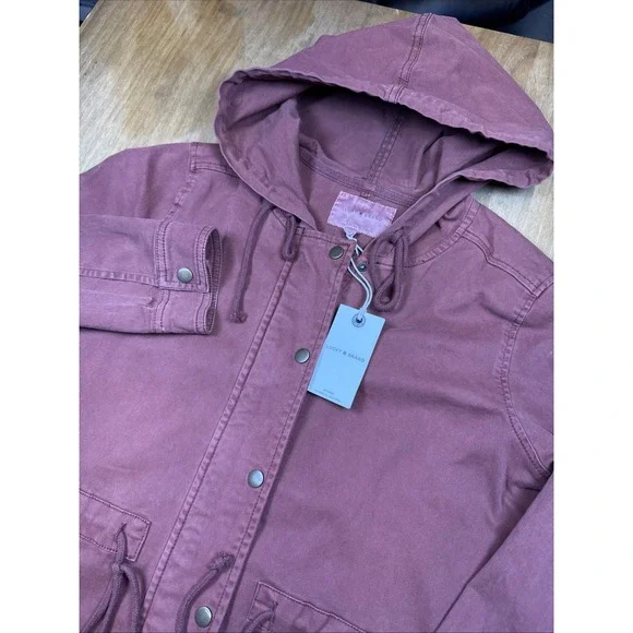 NWT Lucky Brand Jacket Women's XS Maroon Red Hooded Utility Military Stretch - Picture 1 of 16